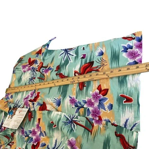 Hawaiian Green and Red Notched Collar Button Down Shirt - Picture 8 of 9